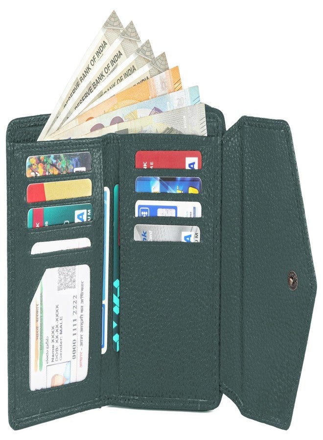 WildHorn Genuine Leather Ladies Wallet - Elegant Women's Clutch Purse with 10 Card Slots, Perfect for Daily Use (Green) - Image 3